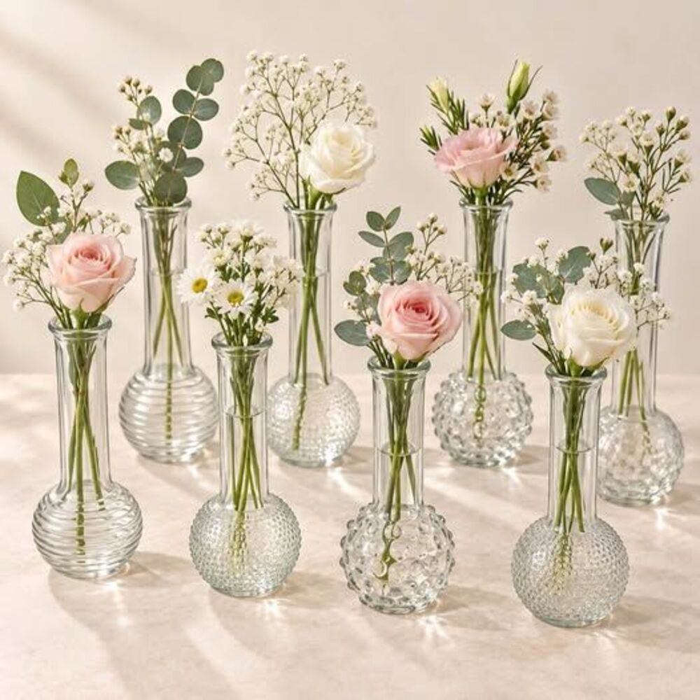 Flower vase Set of 8 Textured Glass Bud Vases